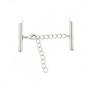 Slide end tubes with extention chain and clasp 40mm - Antique silver